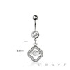 316L SURGICAL STEEL MULTI CZ CLOVER BEZEL CENTER DANGLE BELLY BUTTON NAVEL RING 
